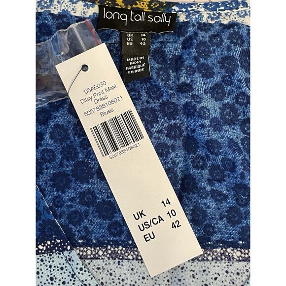 Long Tall Sally Ditsy Print Maxi Dress Size 10 US Tall Blue Short Sleeve NWT - Picture 7 of 8